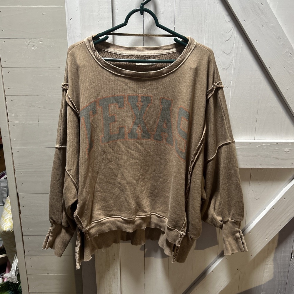 We The Free Graphic Camden Pullover Size Large Light Brown Texas Graphic Slouchy